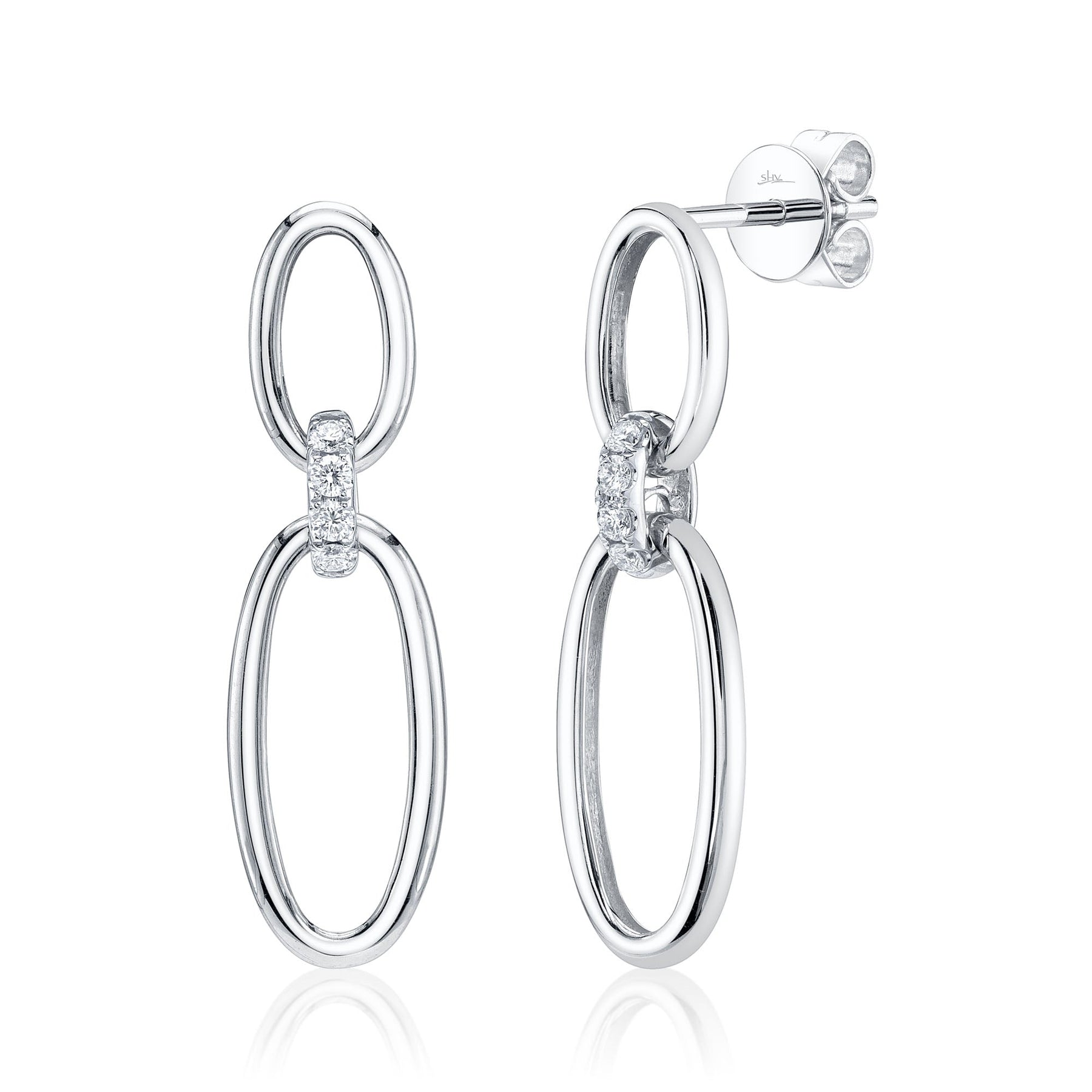 14K Gold 0.10 Carat Diamond Interlocking Oval Drop Earrings - Queen May