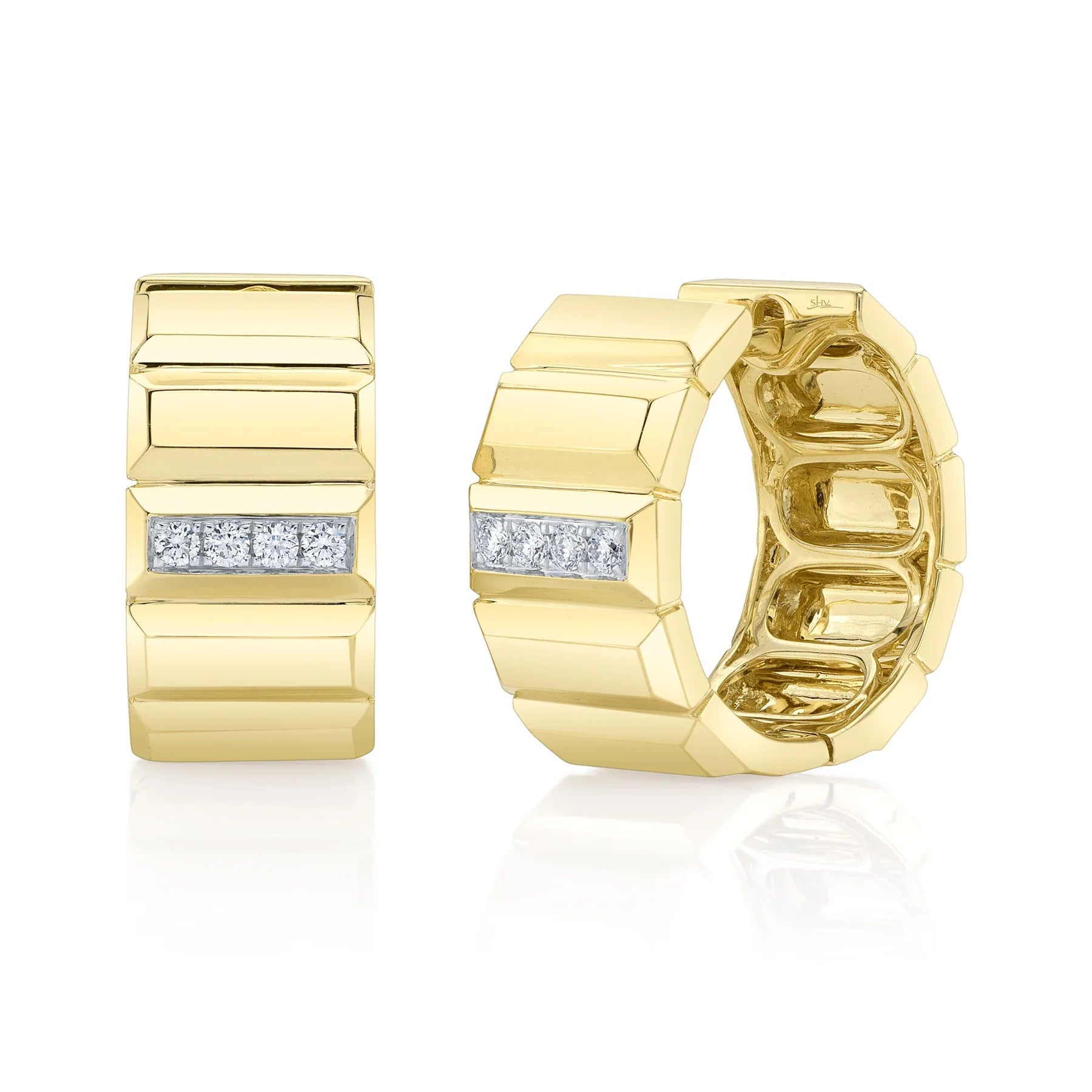 14K Yellow Gold 0.10 Carat Diamond Geo Cut Chunky Hoop Earrings - Queen May