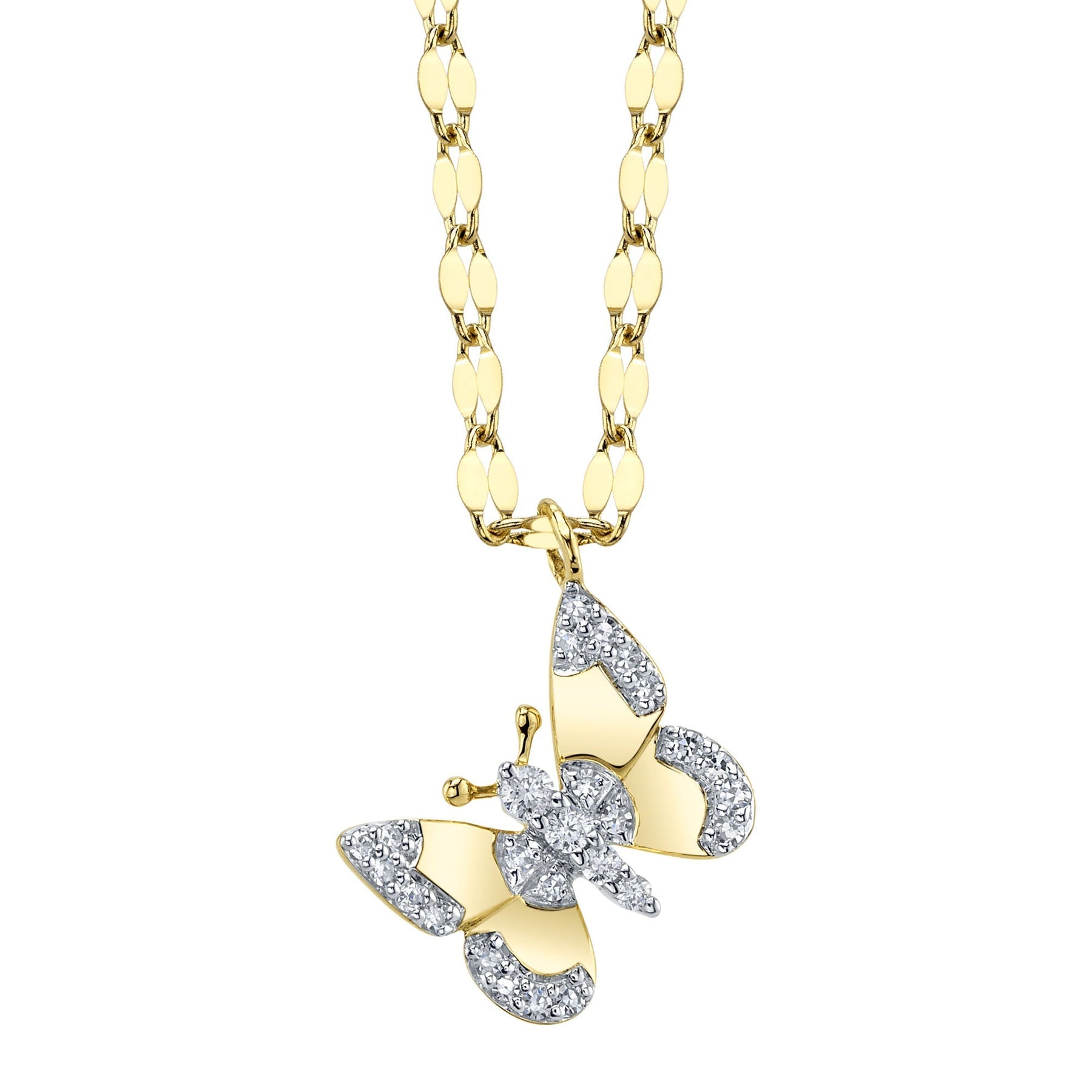 14K Yellow Gold 0.09 Carat Diamond Butterfly Sparkle Chain Necklace - Queen May