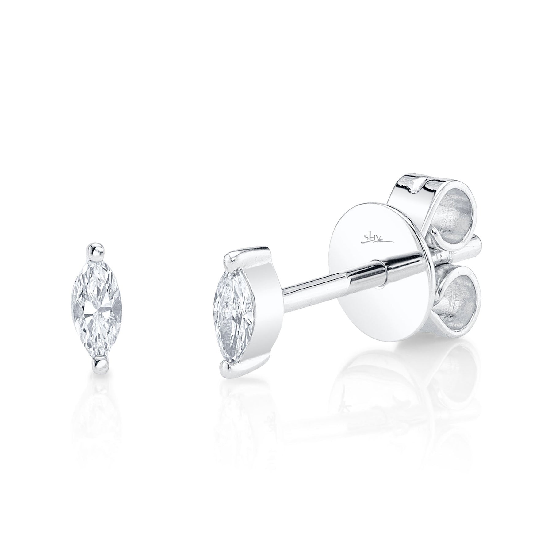 14K White Gold 0.09 Carat Marquise Diamond Stud Earrings