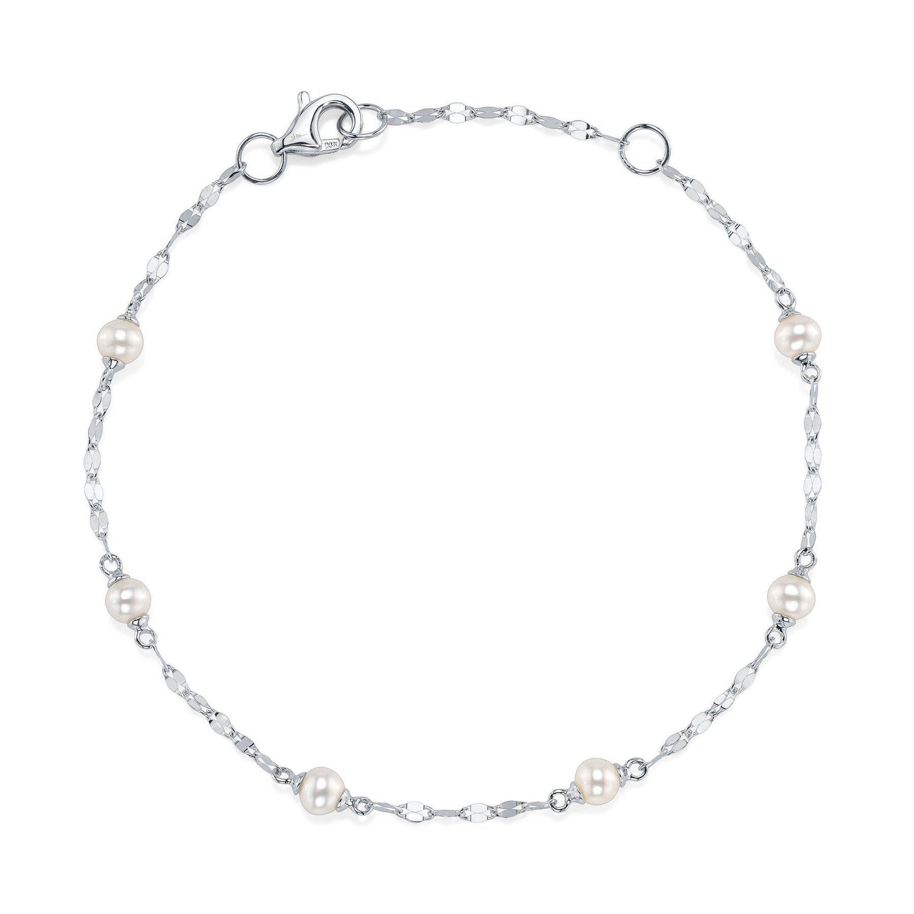 14K Gold Pearl Station Tinsel Chain Bracelet - Queen May