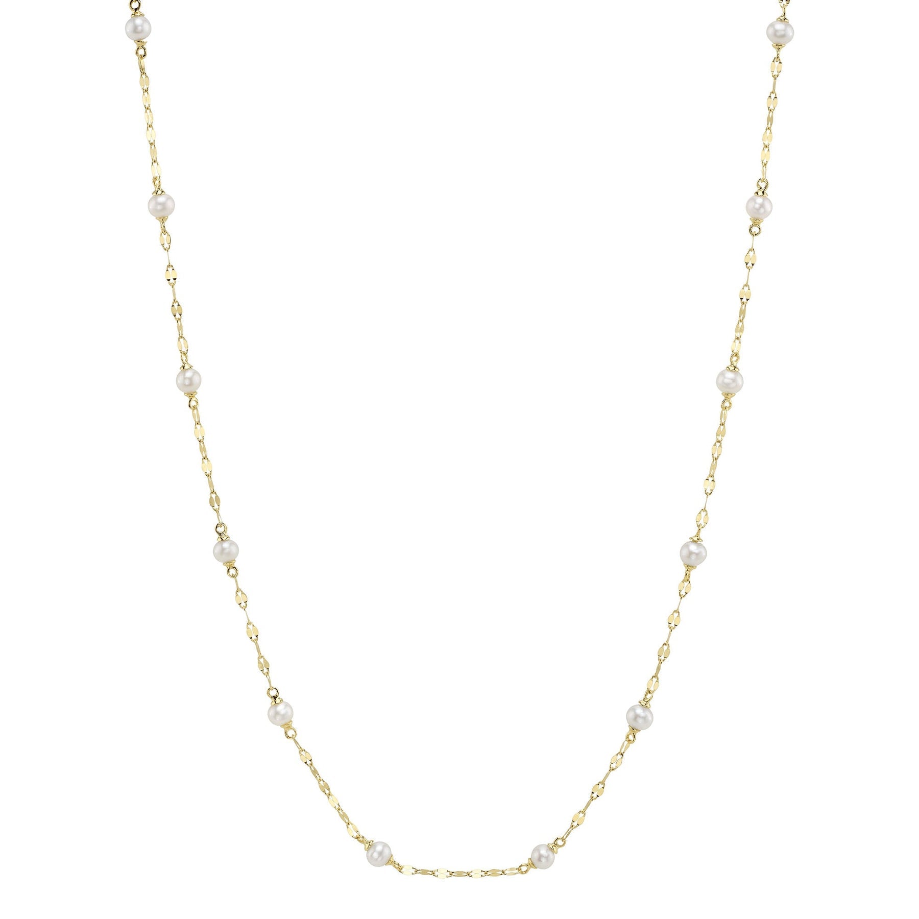 14K Gold Pearl Station Tinsel Chain Necklace - Queen May