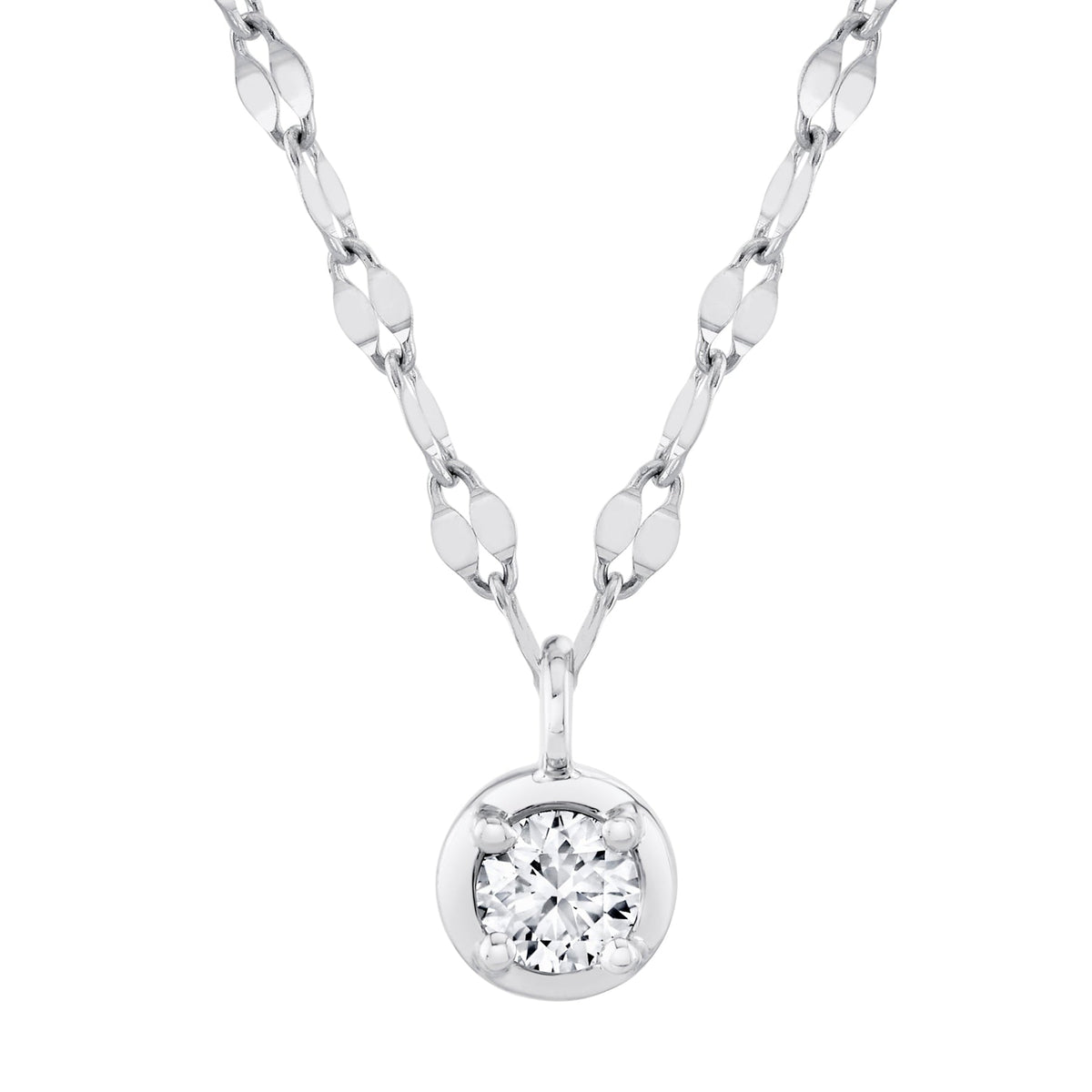 14K White Gold 0.20 Carat Round Diamond Bezel Tinsel Pendant Necklace