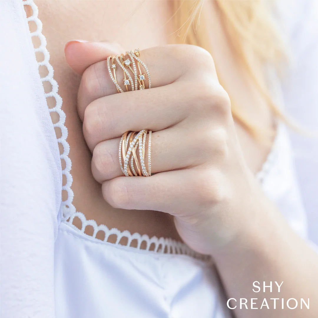 14K Gold .62 Carat Total Weight Diamond Bridge Crossover Ring - Queen May