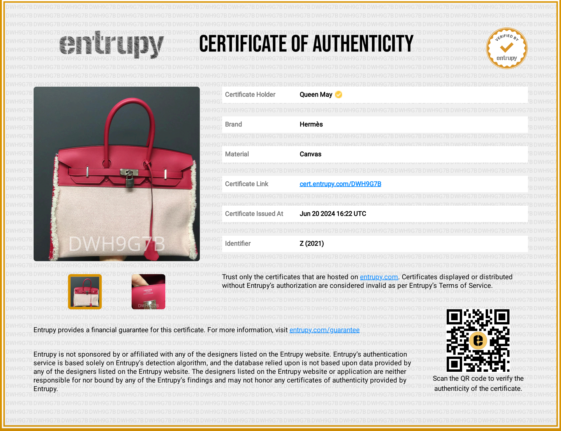 Limited Edition Hermes Framboise Swift and Ecru Toile Fray Fray Birkin 35 PHW Palladium Hardware - Queen May