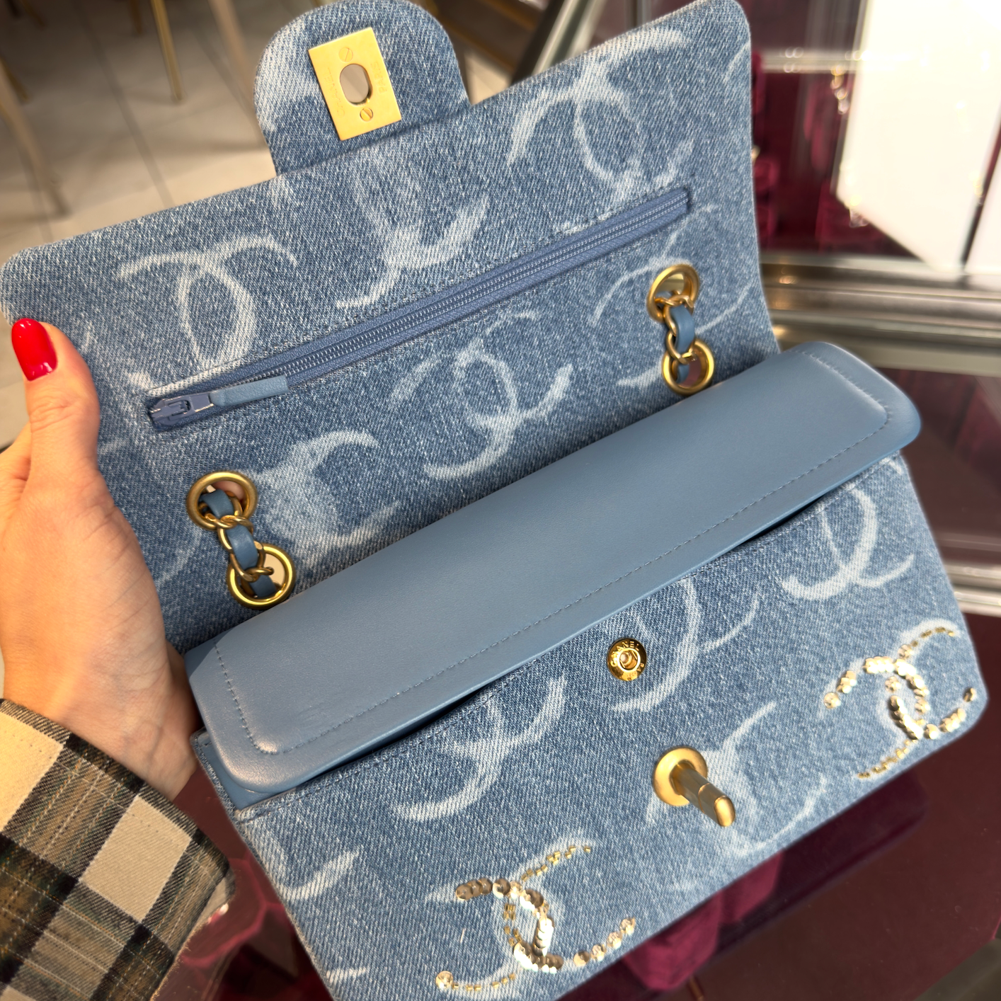 Chanel Blue Denim Sequin CC Flap Bag 23B Small - Queen May