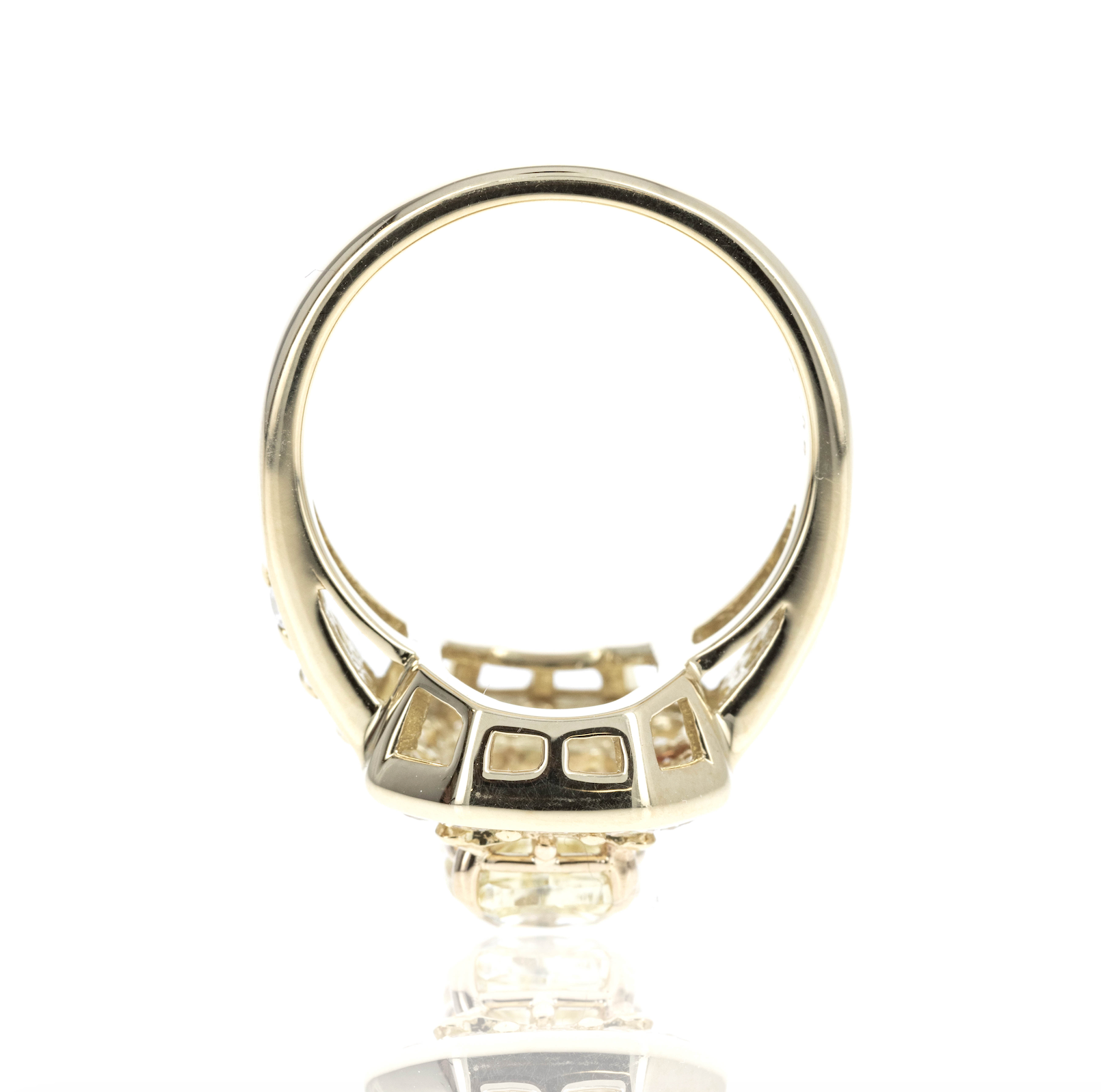 18K Yellow Gold 2.10 Carat Fancy Yellow Cushion Diamond Halo Ring - Queen May