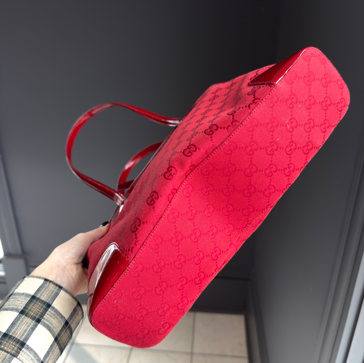 Gucci Patent Guccissima Tote Red - Queen May