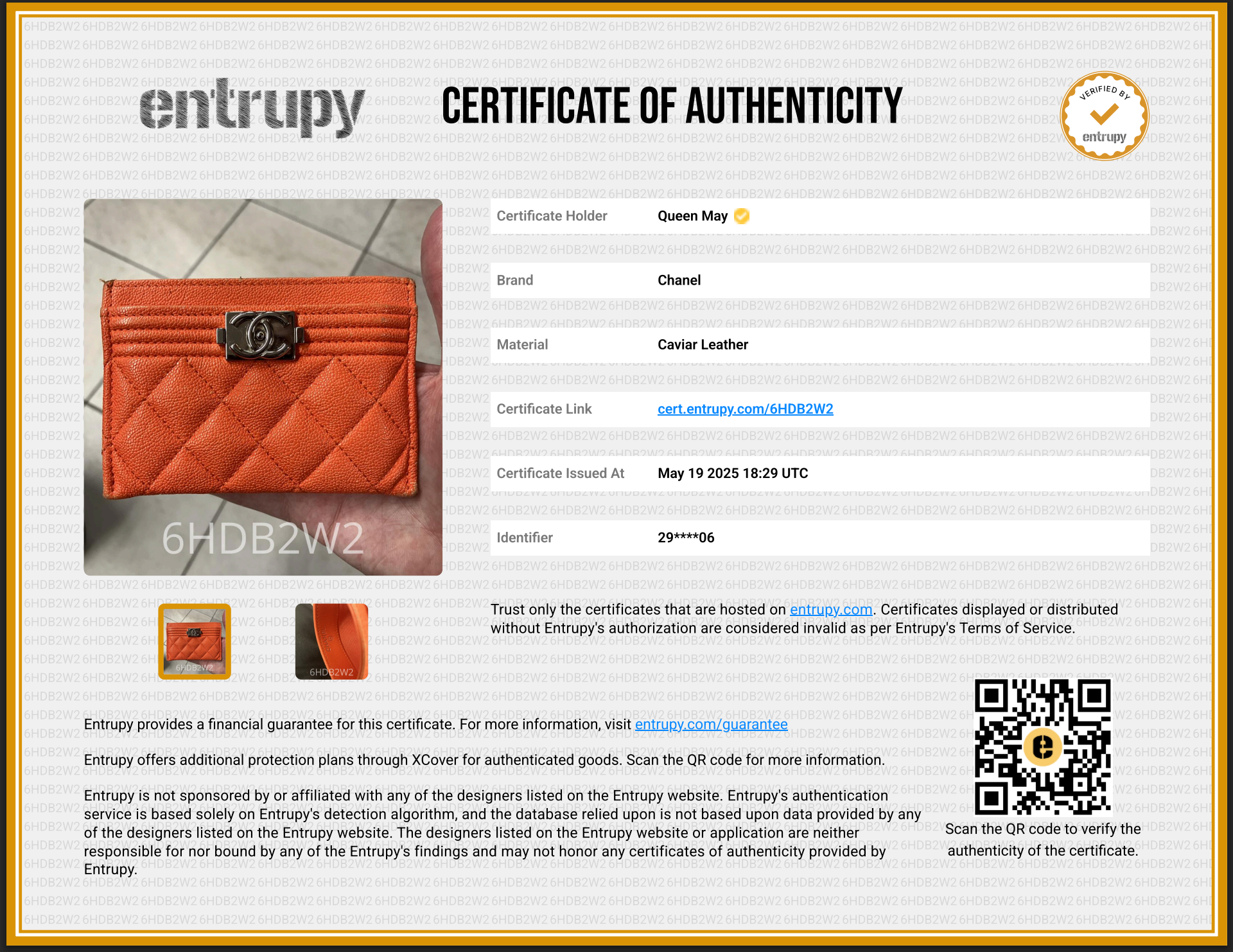 Chanel Orange Boy Caviar Card Holder - Queen May