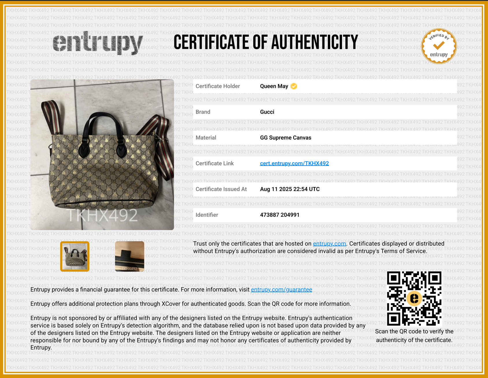 Gucci Supreme Bee Tote - Queen May