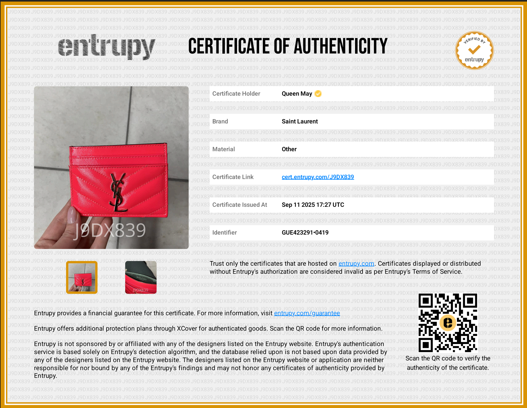 Saint Laurent Hot Pink Cardholder - Queen May