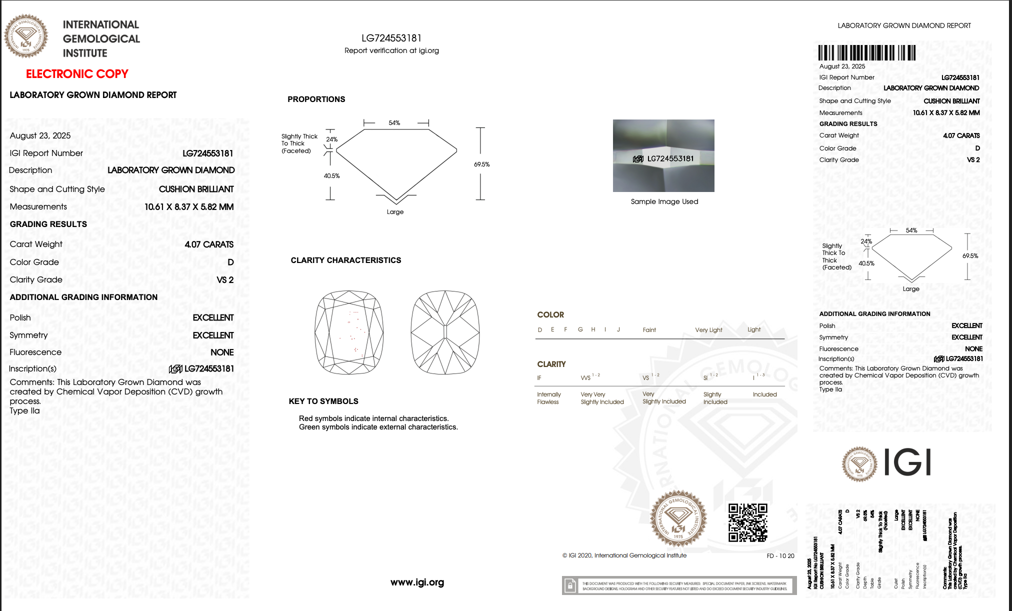 Lab Grown 4.07 Carat Antique Cushion Cut Diamond Solitaire Engagement Ring