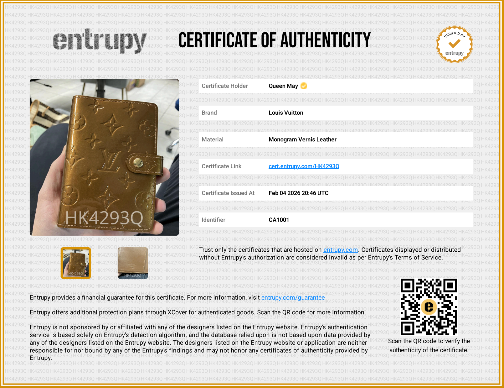 Louis Vuitton Agenda Cover Bronze - Queen May