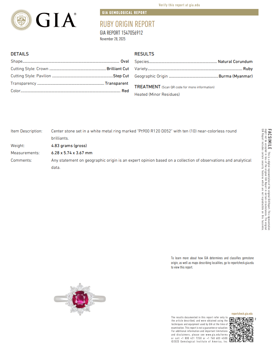 Platinum 1.20 Carat Oval Ruby Diamond Halo Ring - Queen May