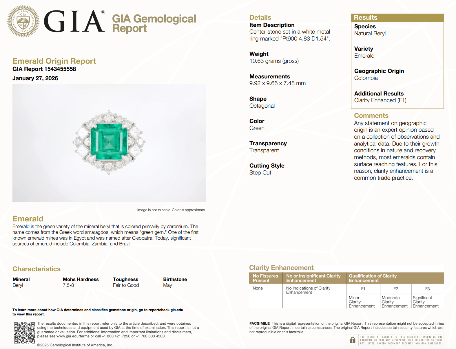 Platinum 4.83 Carat Colombian Emerald Diamond Accented Ring - Queen May