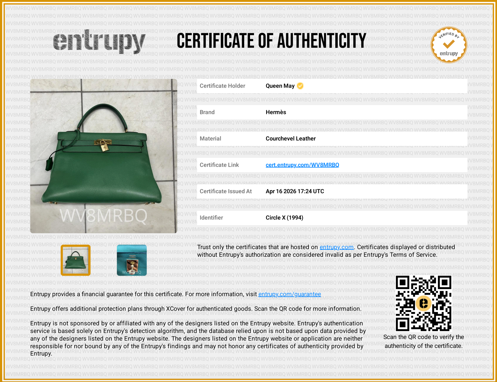 Vintage Hermes Kelly 32 Courchevel Leather 1994