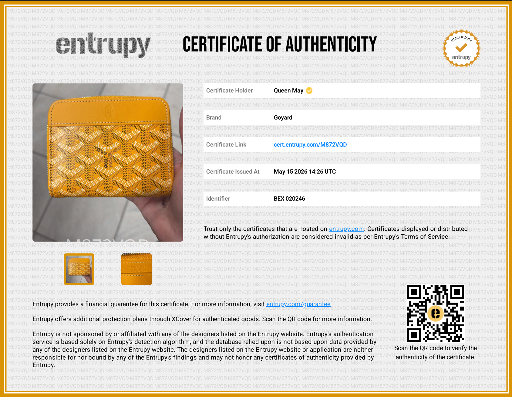 Goyard Yellow Compact Wallet - Queen May