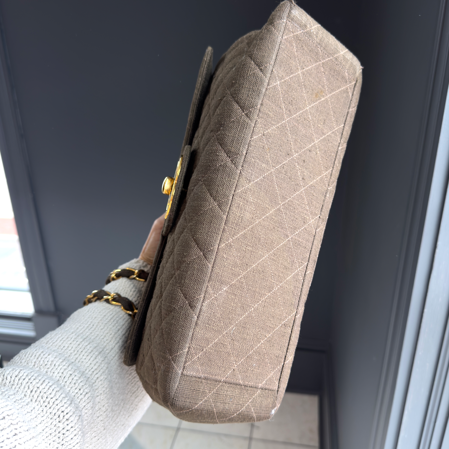 Vintage Chanel Linen Brown Maxi Singleflap - Queen May