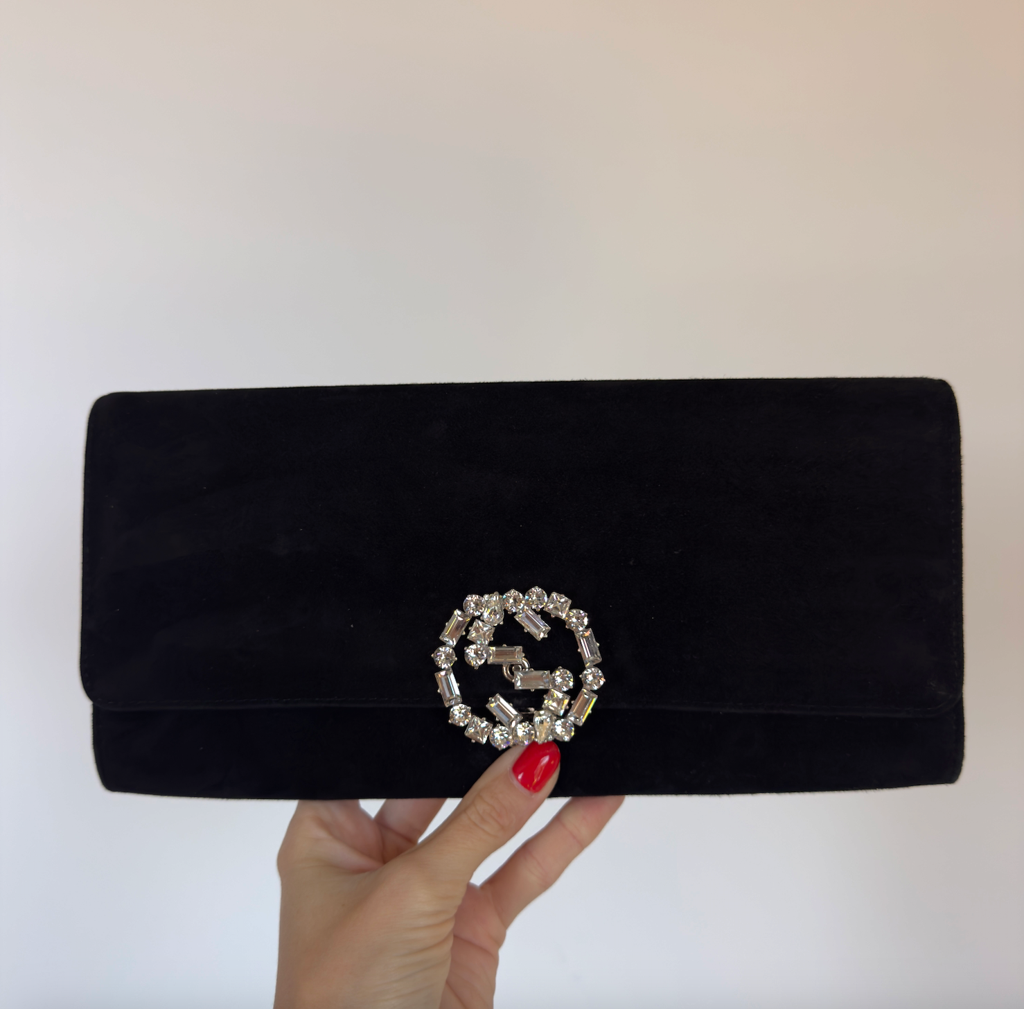 Gucci Vintage GG Logo Clutch Suede Rhinestone - Queen May