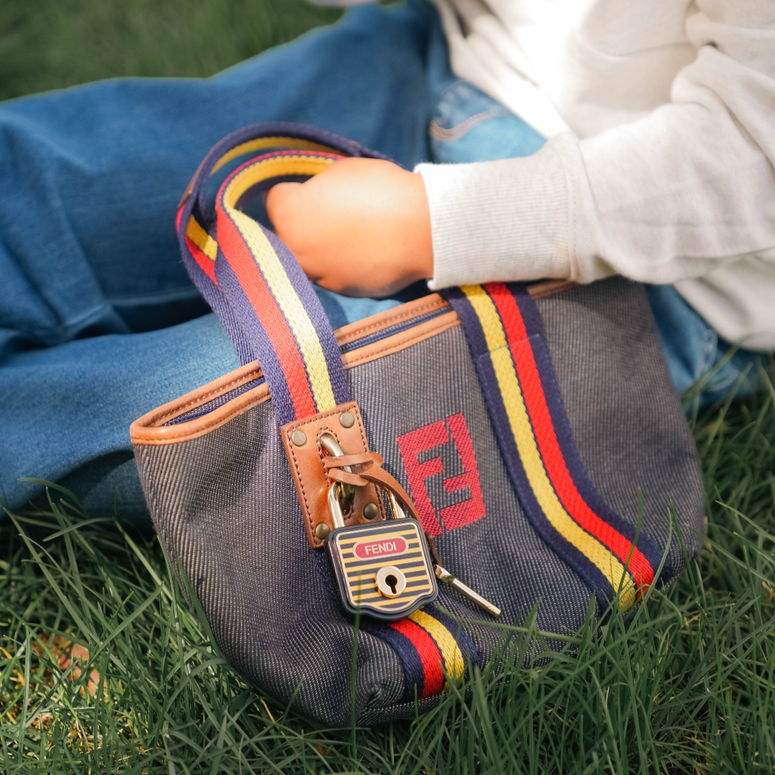 Fendi Lock Shopping Tote Denim Mini Blue - Queen May