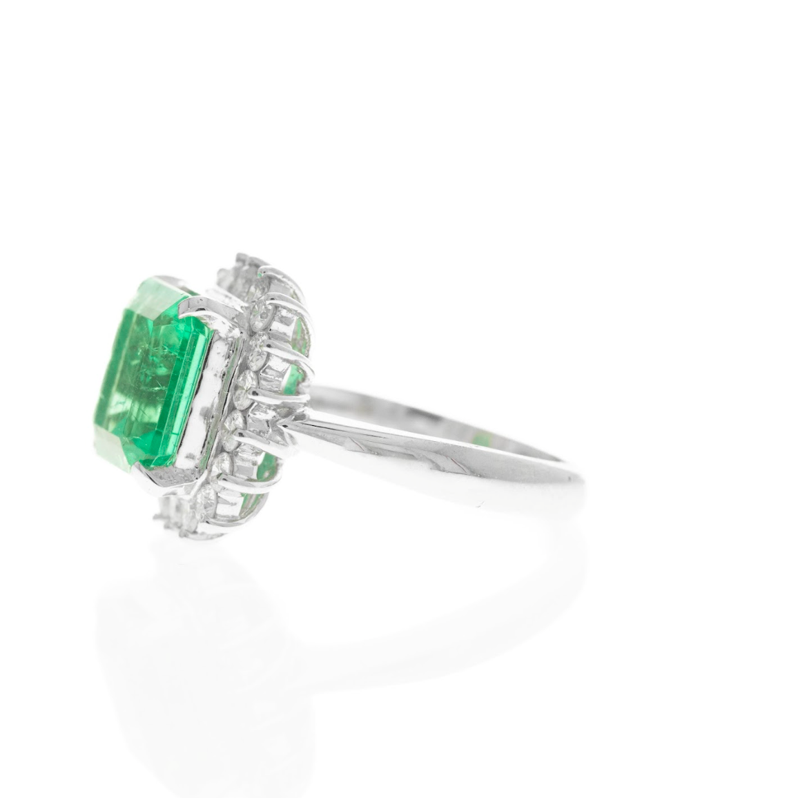 Platinum 3.74 Carat Columbian Emerald Diamond Halo Ring