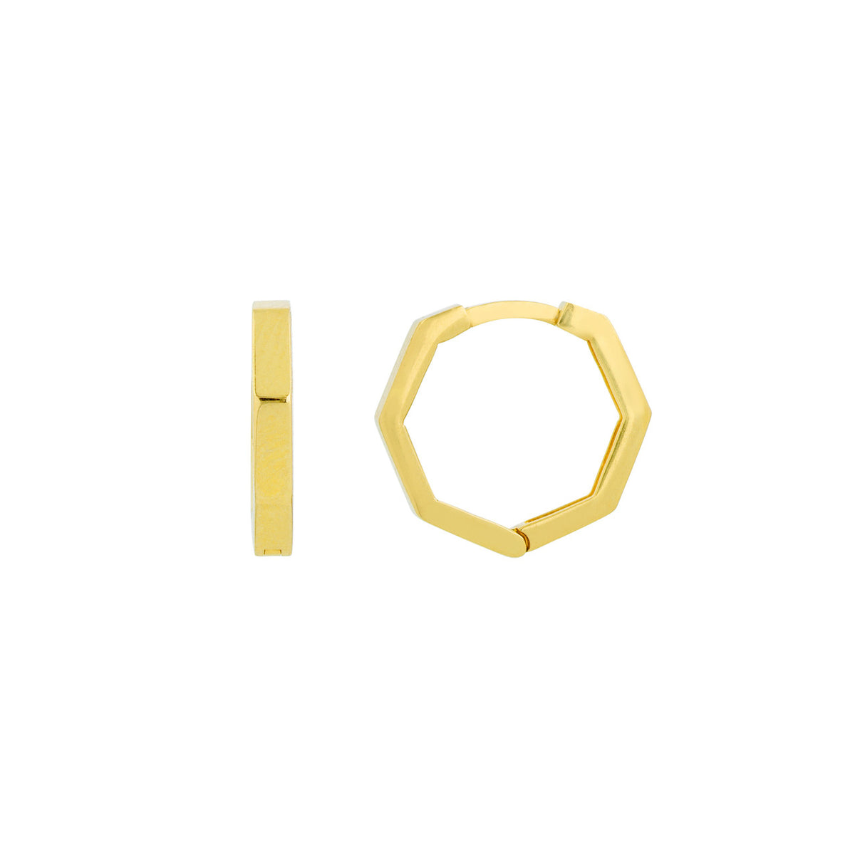 14K Yellow Gold Small Hexagon Shaped Huggie Hoop Earrings - Queen May