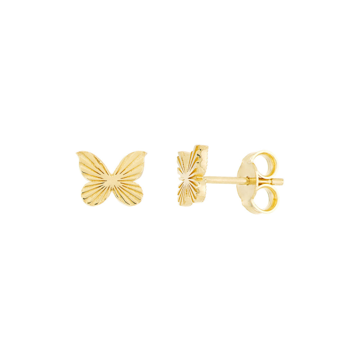 14K Yellow Gold Mini Textured Butterfly Stud Earrings - Queen May