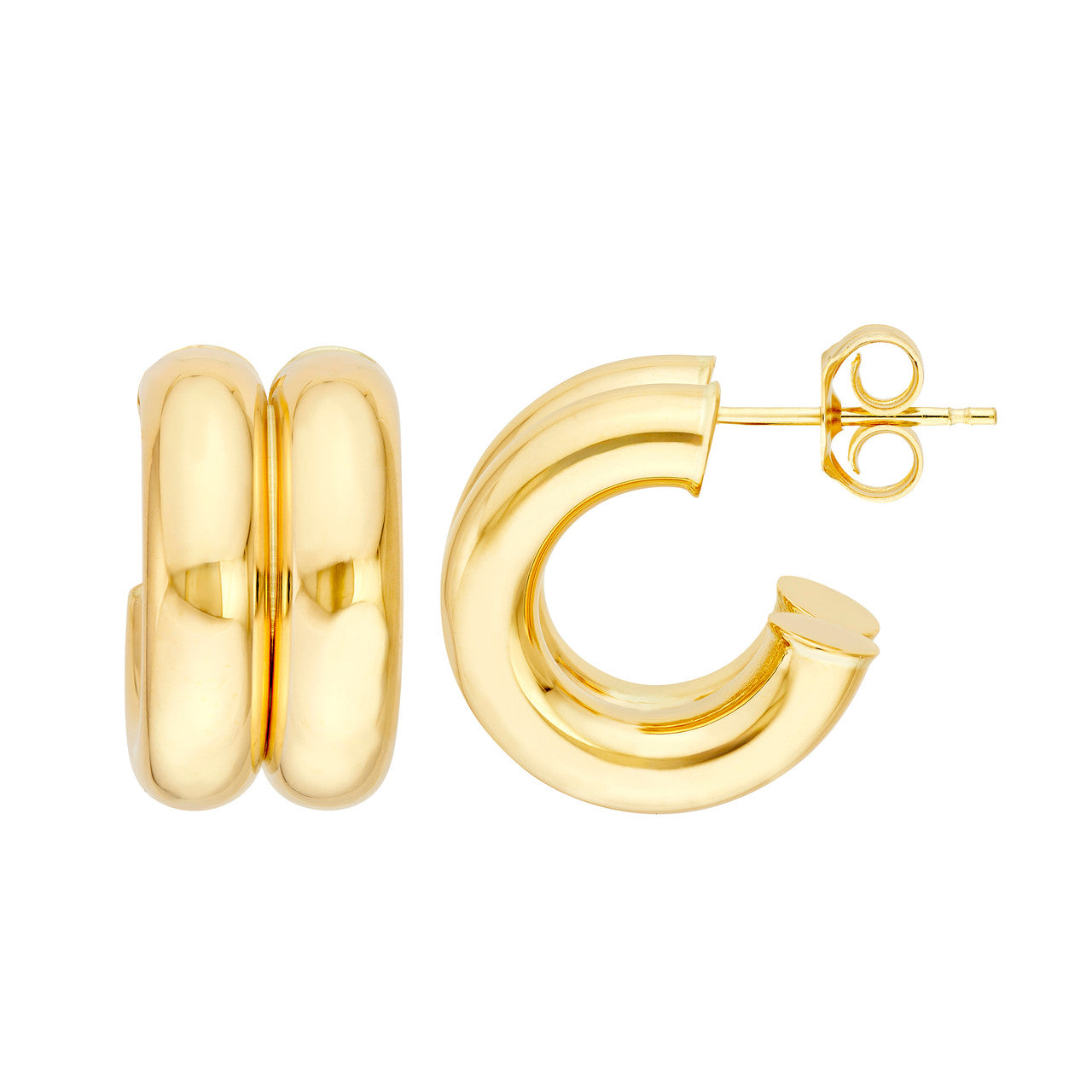 14K Gold 15mm Small Double Open Hoop Earrings - Queen May