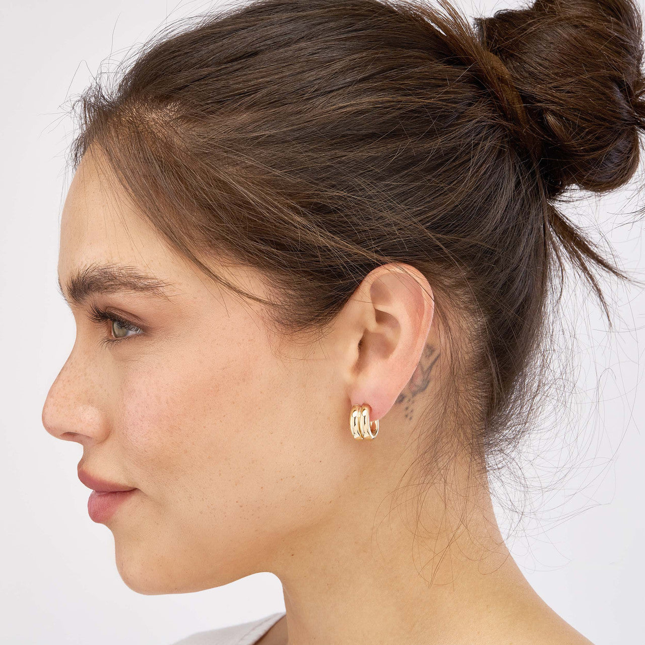 14K Gold 15mm Small Double Open Hoop Earrings - Queen May