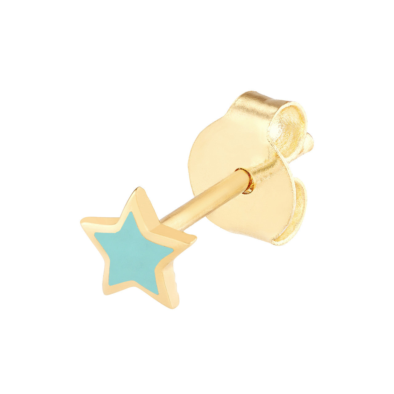 14K Yellow Gold Turquoise Enamel Star Baby Stud Earrings - Queen May