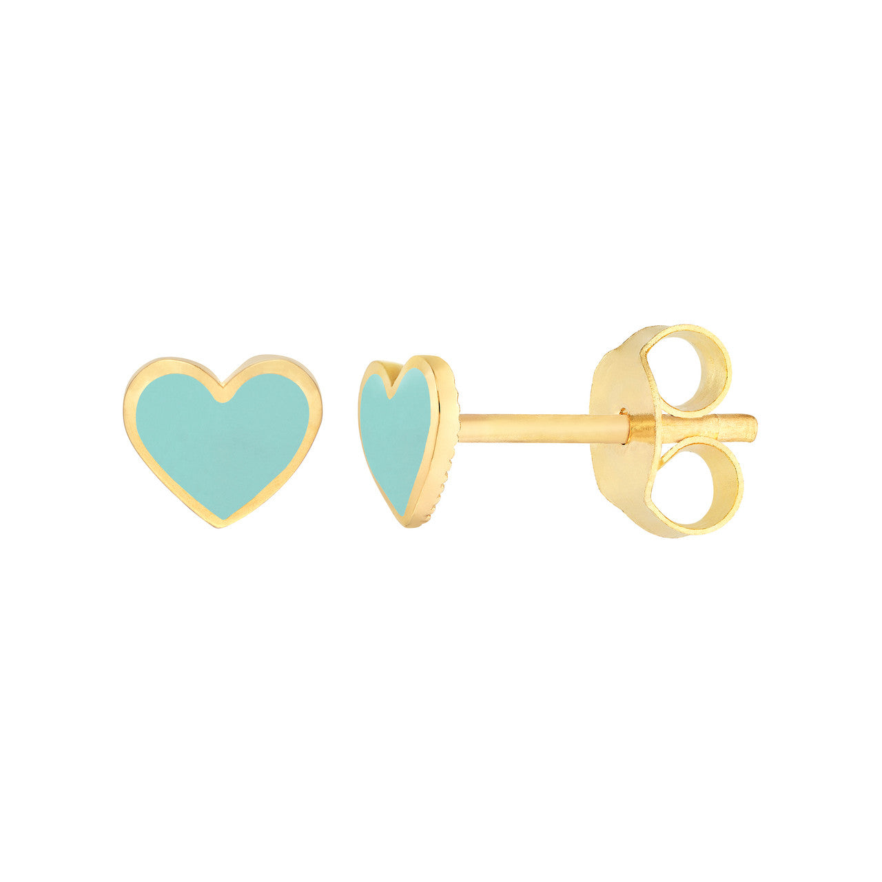 14K Yellow Gold Turquoise Enamel Heart Baby Stud Earrings - Queen May