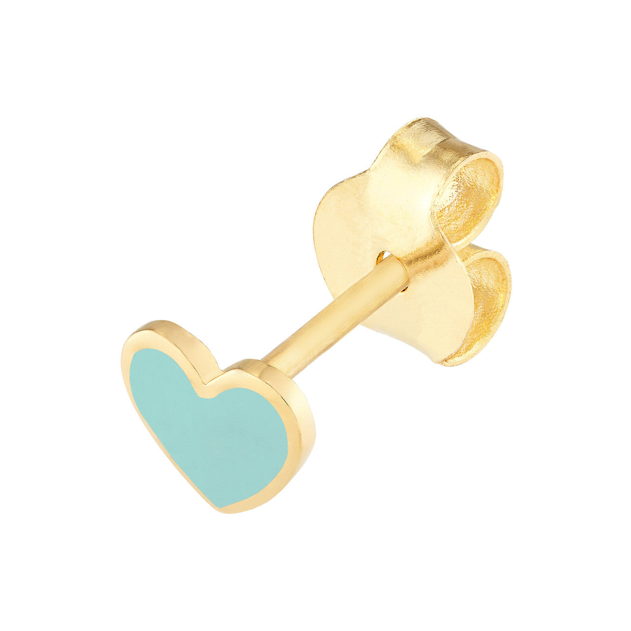 14K Yellow Gold Turquoise Enamel Heart Baby Stud Earrings - Queen May