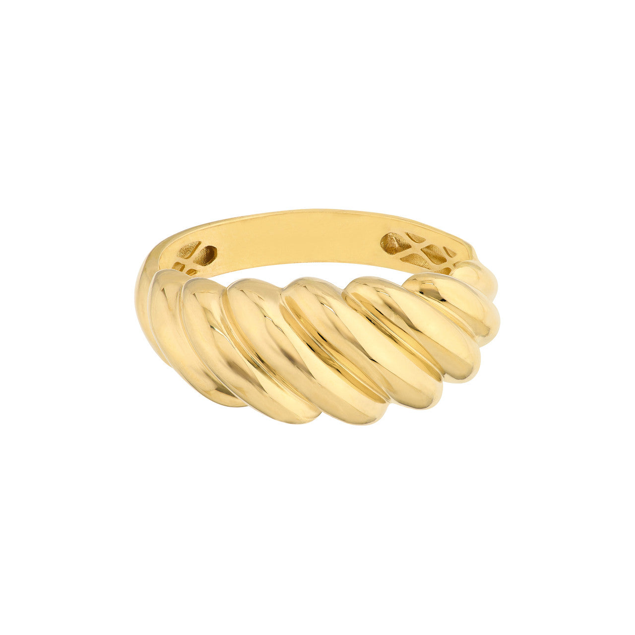 14K Yellow Gold Polished Twist Ribbed Ring - Queen May
