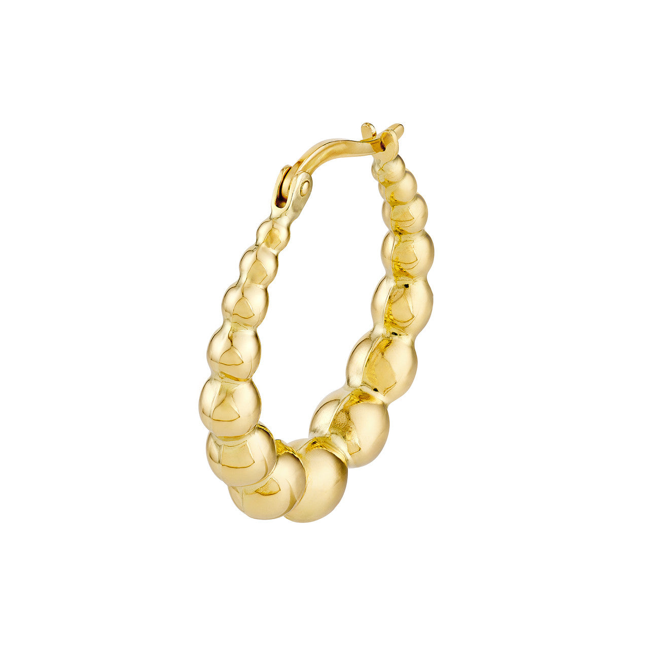 14K Yellow Gold Bead Oval Hoop Earrings - Queen May
