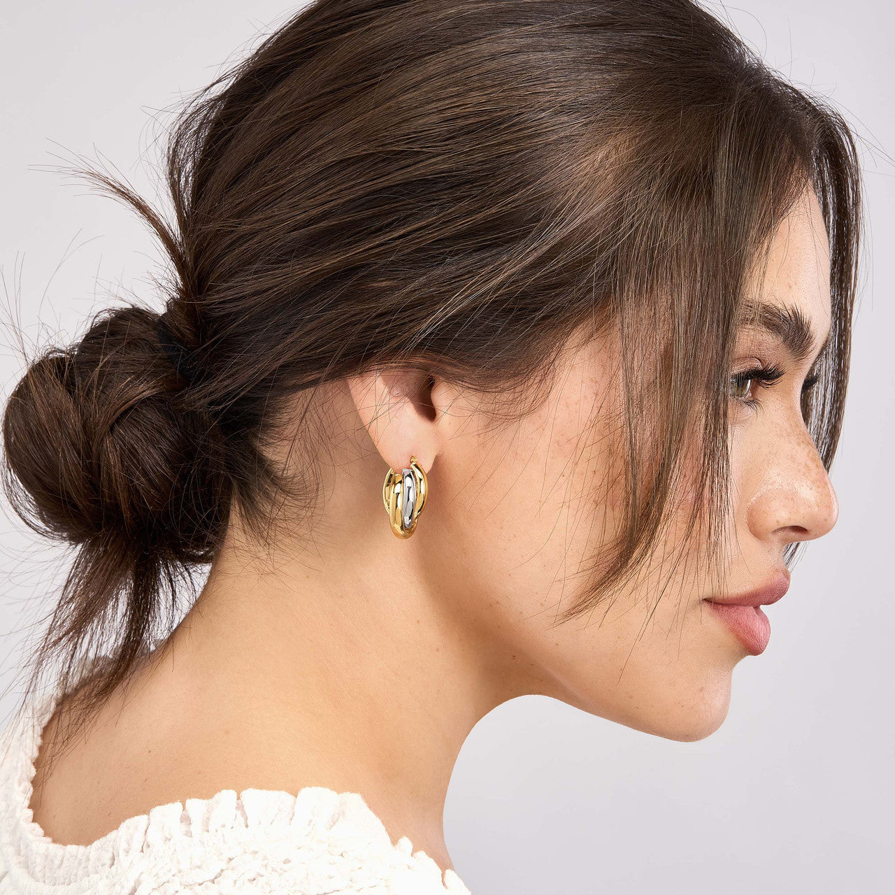 14K Gold Two-Tone Love Knot Hoop Earrings - Queen May