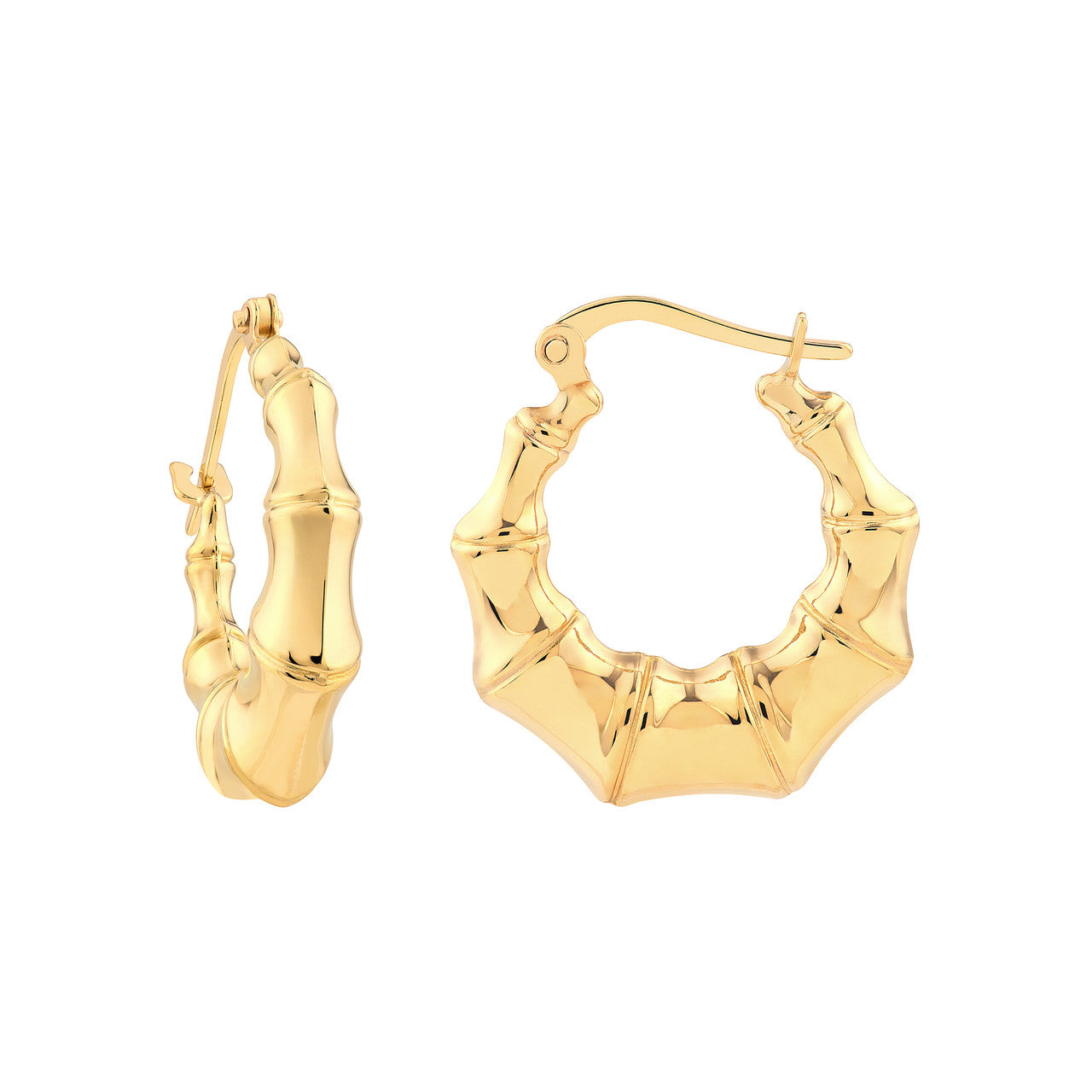 14K Yellow Gold Graduated Bamboo Puff Hoop Earrings - Queen May