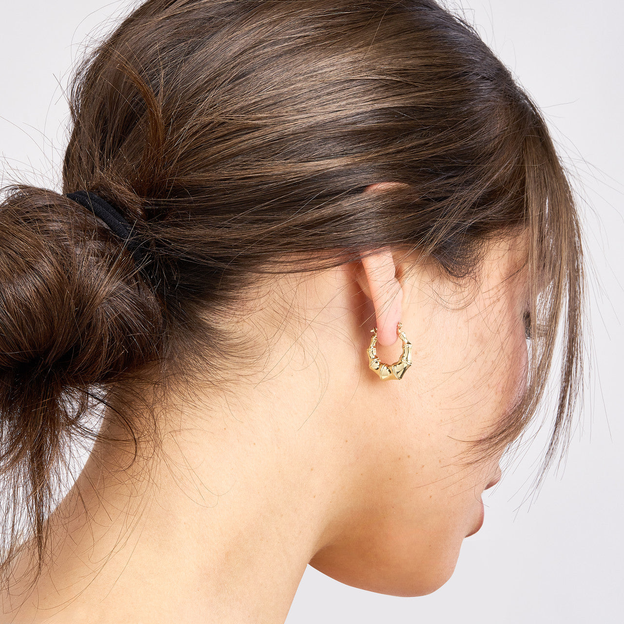 14K Yellow Gold Graduated Bamboo Puff Hoop Earrings - Queen May