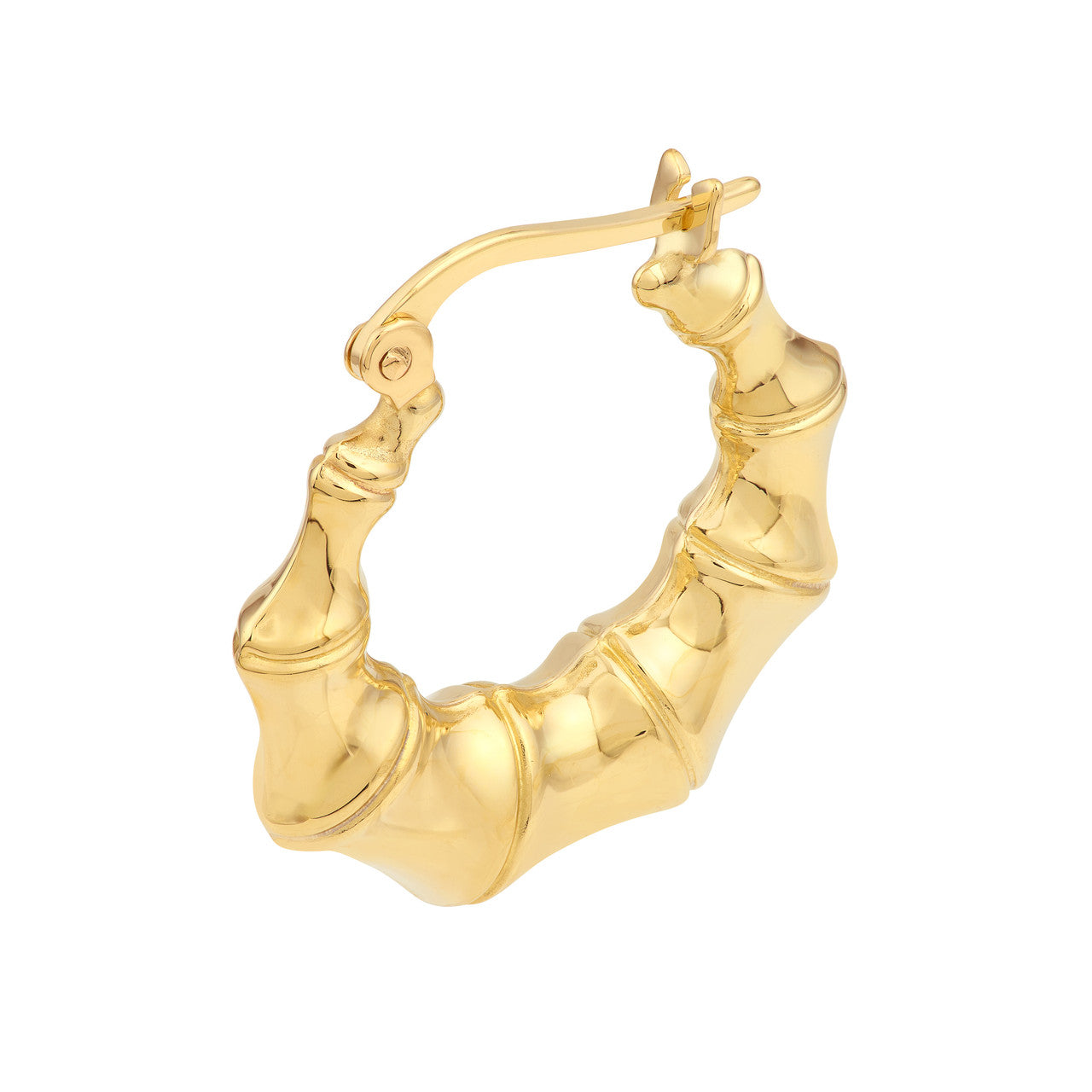 14K Yellow Gold Graduated Bamboo Puff Hoop Earrings - Queen May