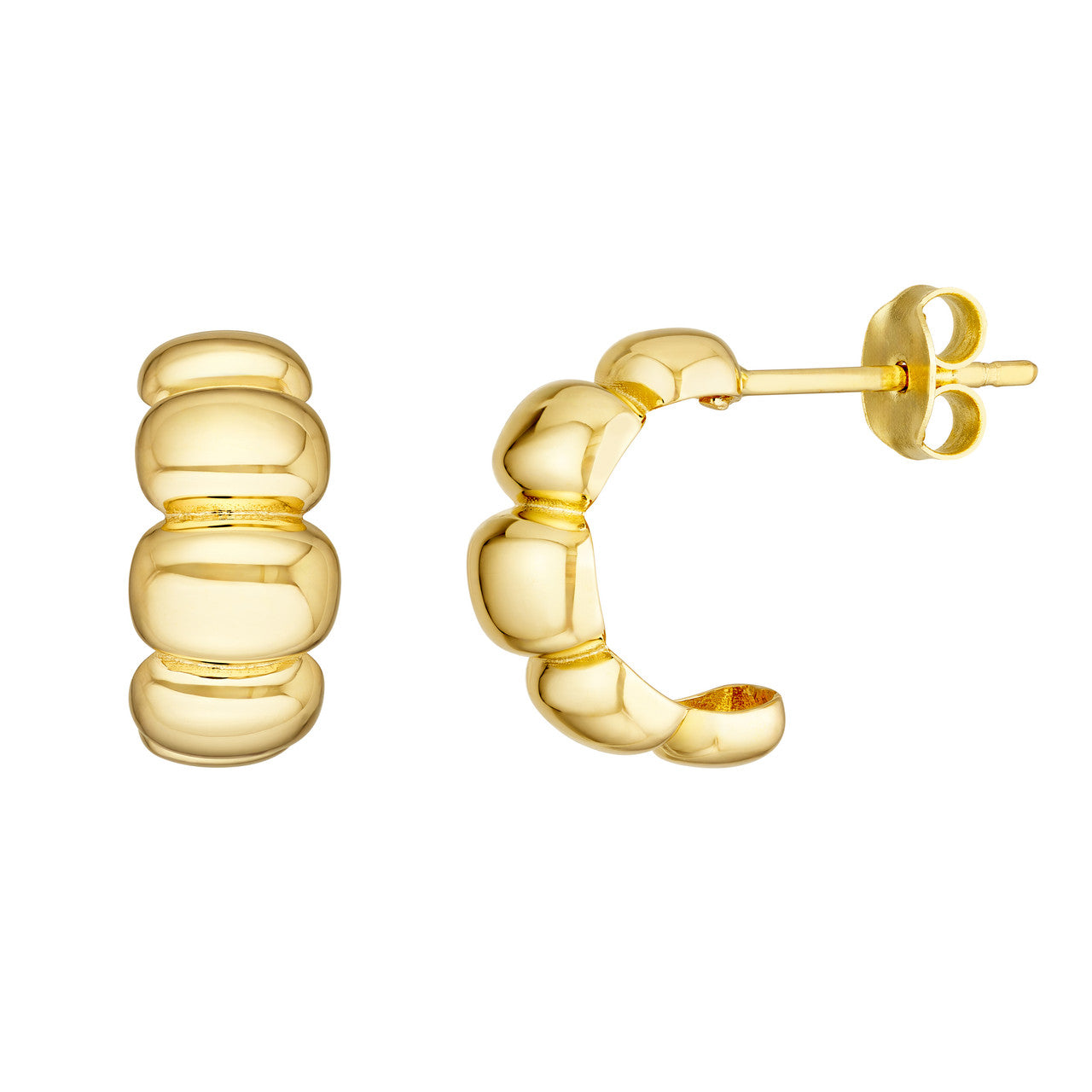 14K Yellow Gold Graduated Puff Hoop Earrings - Queen May