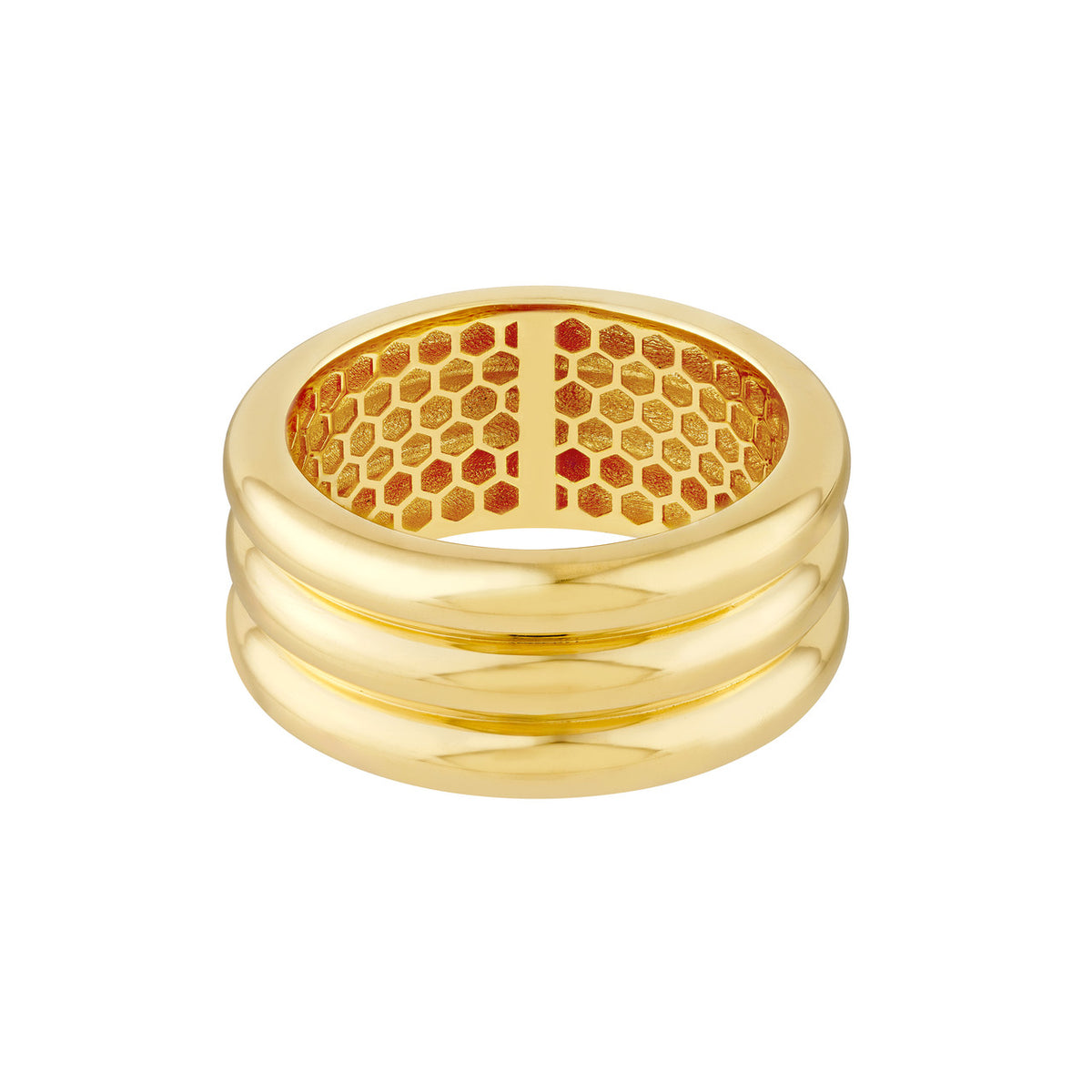 14K Yellow Gold Triple Ridge Band Ring - Queen May
