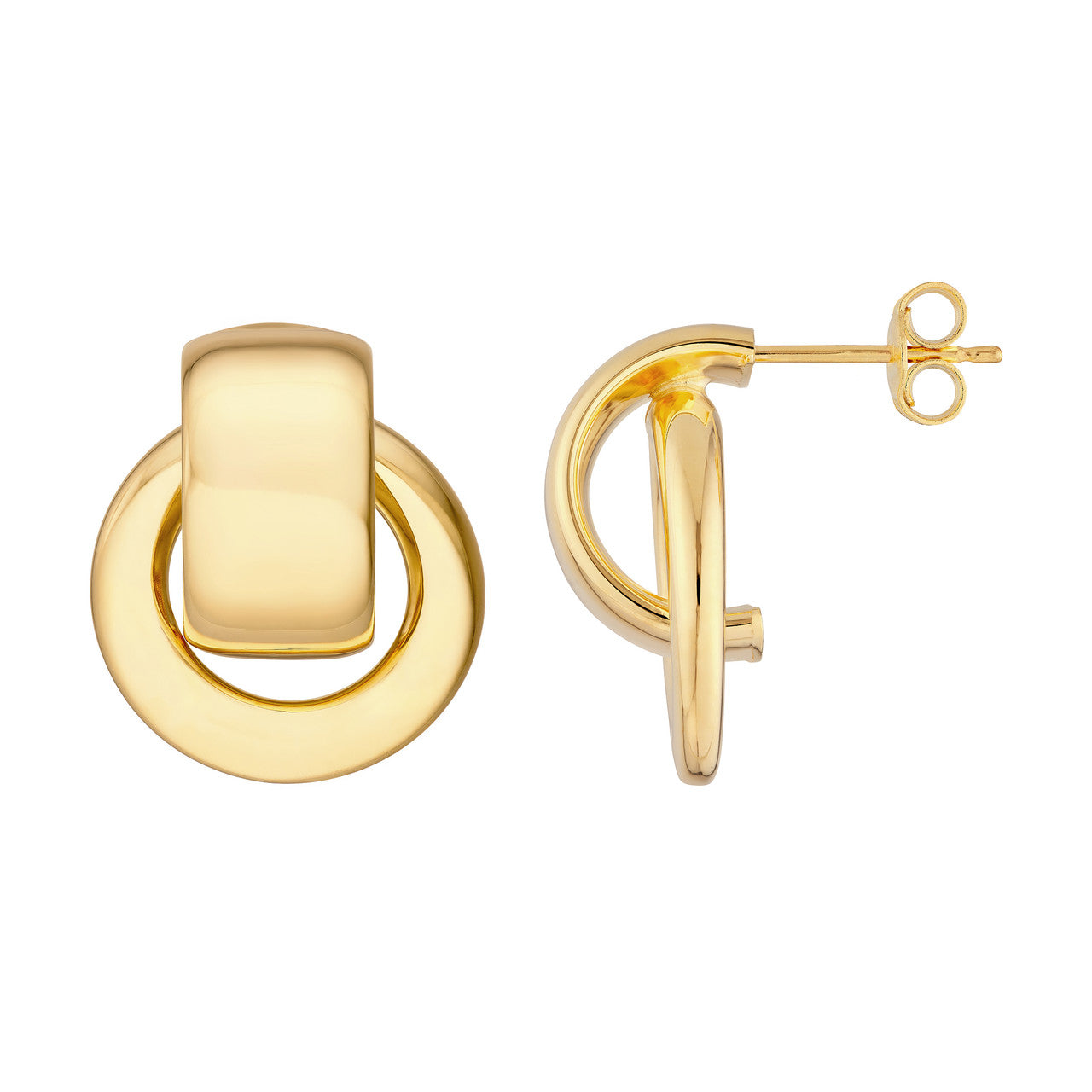 14K Yellow Gold Polished Door Knocker Hoop Earrings - Queen May