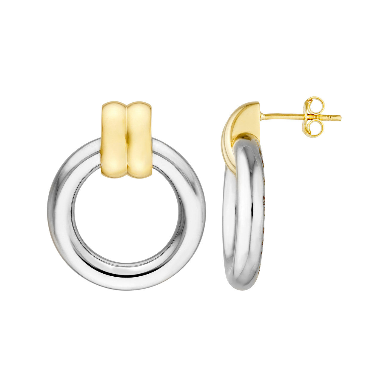 14K Gold Hollow Two-Tone Door Knocker Hoop Earrings - Queen May