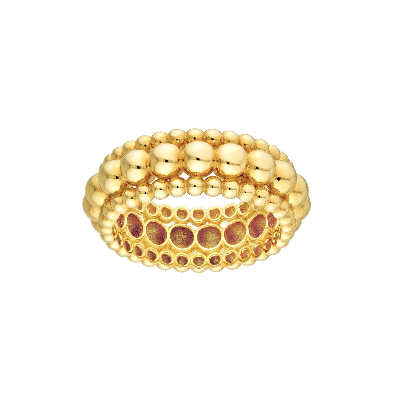 14K Yellow Gold Triple Bead Ring - Queen May