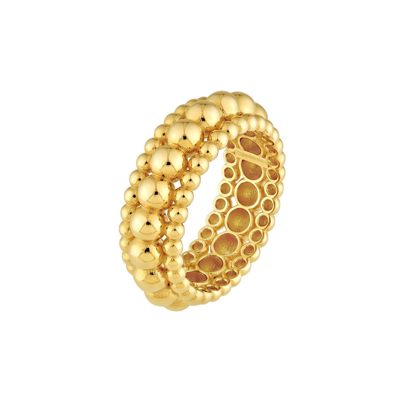 14K Yellow Gold Triple Bead Ring - Queen May