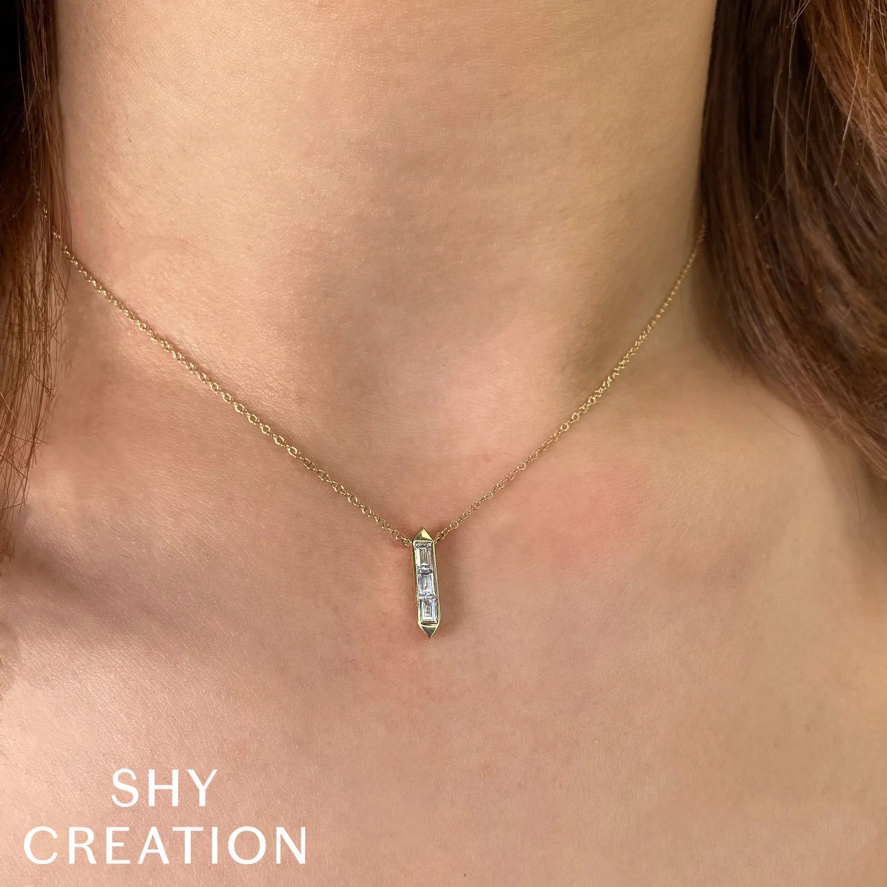 14K Gold 0.18 Carat Diamond Baguette Pendant Necklace - Queen May