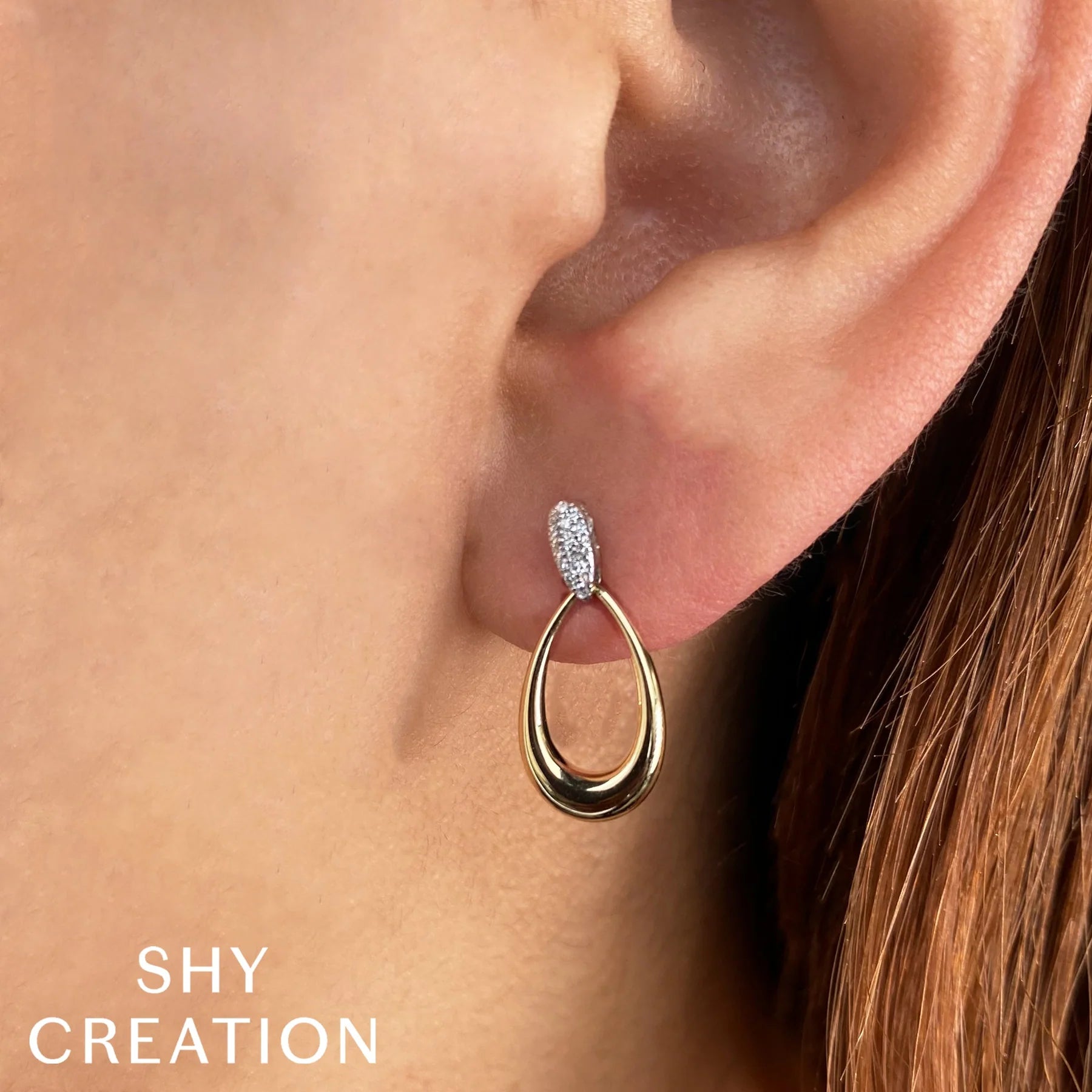 14K Two-Tone Gold 0.07 Carat Diamond Teardrop Shaped Drop Earrings - Queen May