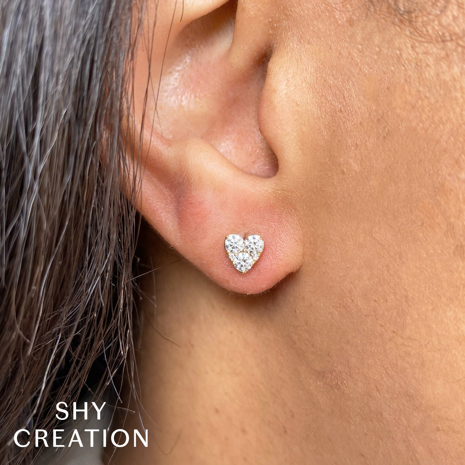 14K Gold 0.51 Carat Diamond Heart Stud Earrings - Queen May