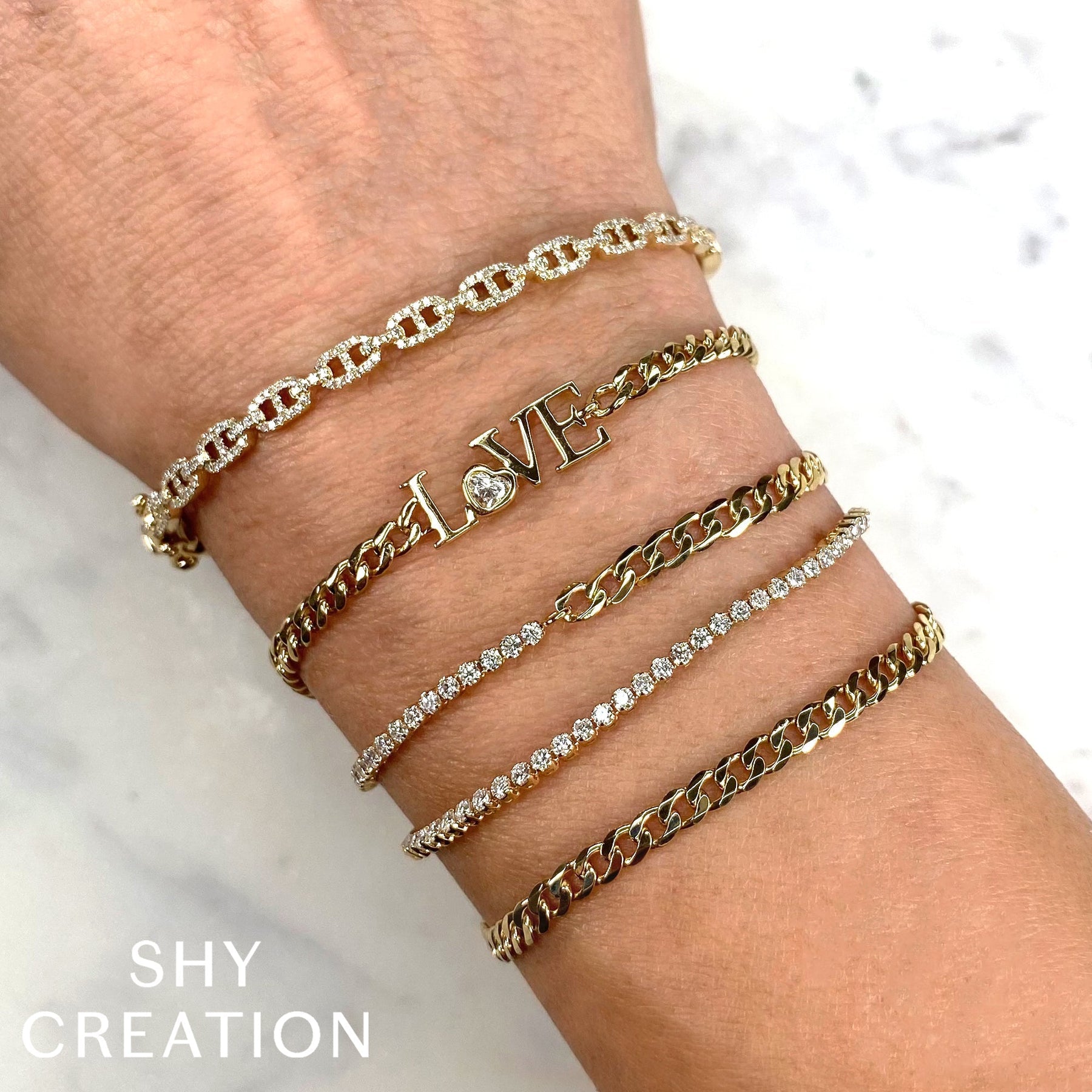 14K Yellow Gold 0.83 Carat Diamond Half Tennis Half Link Bracelet - Queen May