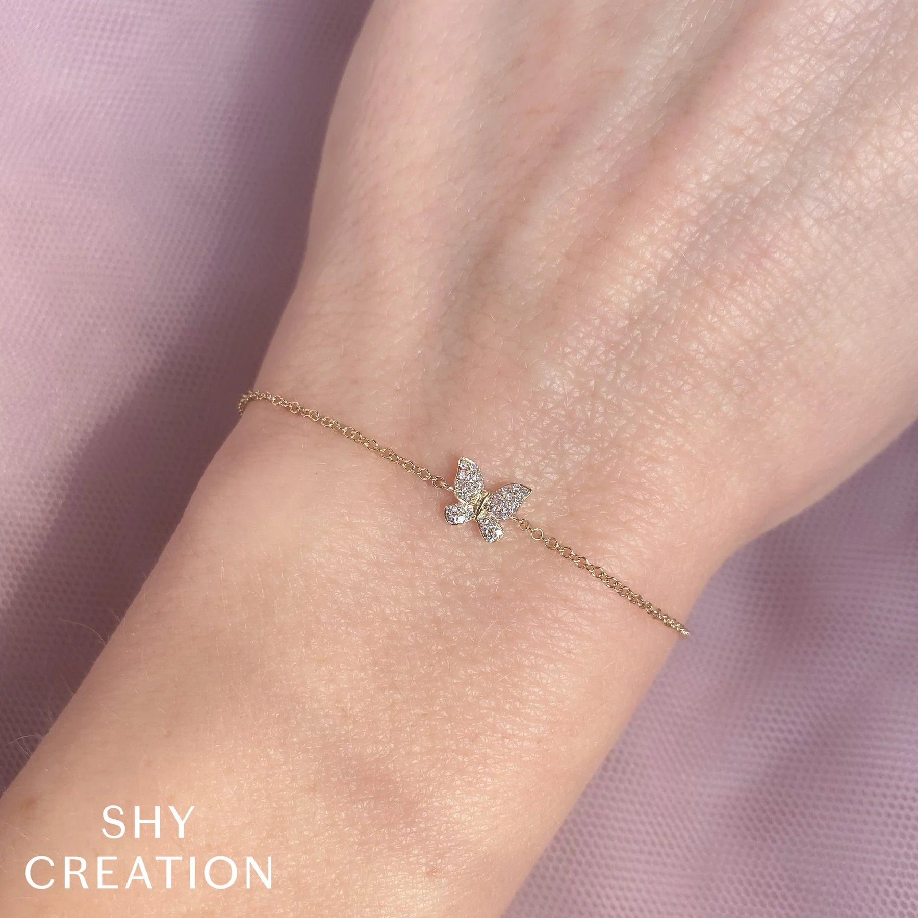 14K Yellow Gold 0.08 Carat Diamond Butterfly Bracelet - Queen May