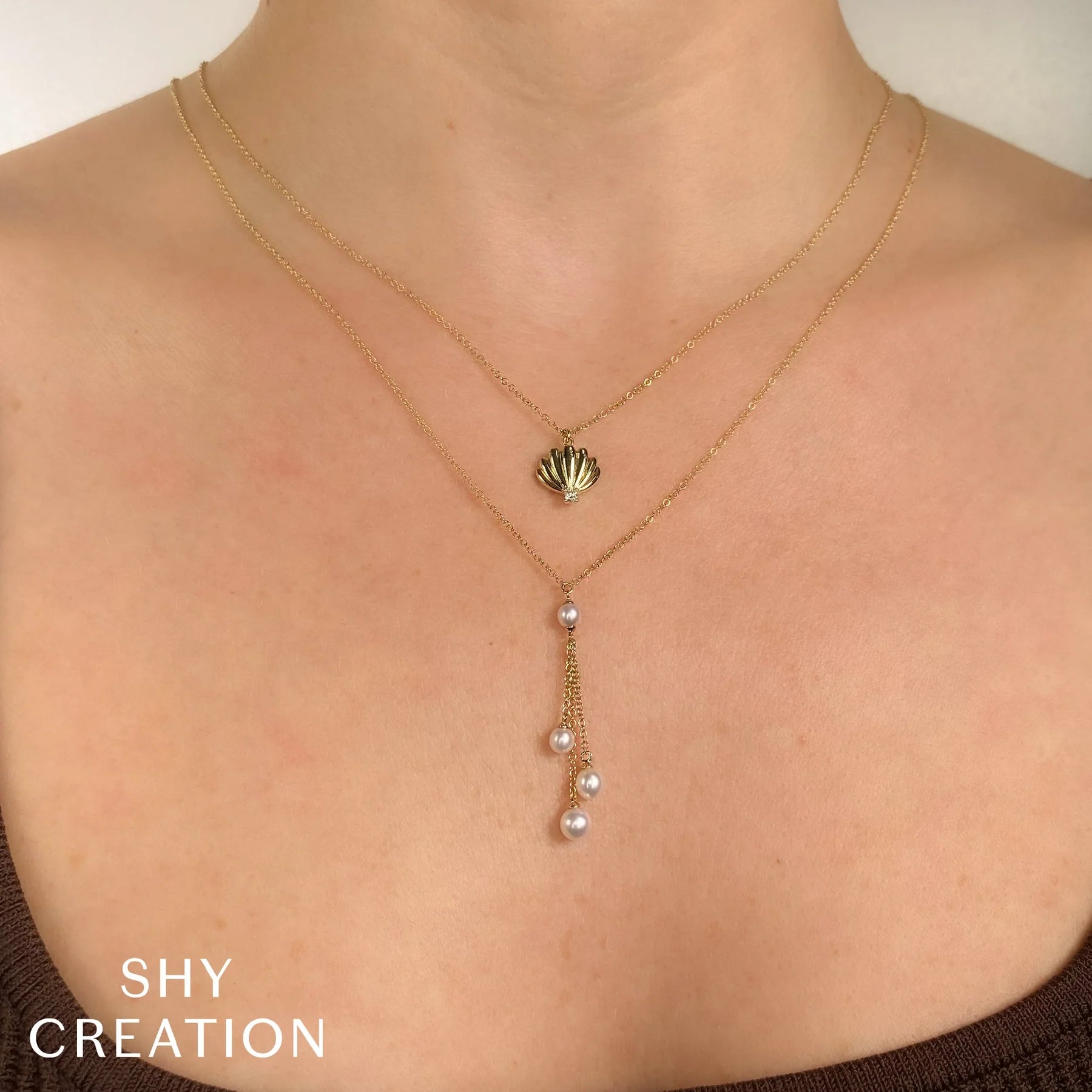 14K Gold Diamond Seashell Pendant Necklace - Queen May